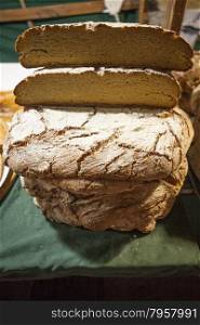 A loaf of homemade bread, meal of durum wheat.