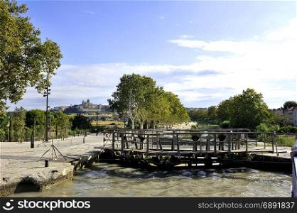 a lock at Fonserannes on the Canal du Midi near beziers