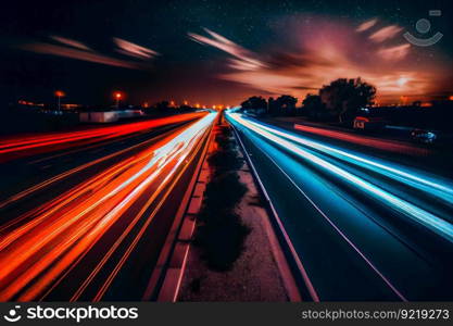 A long exposure photo of a highway at night.  Generative AI
