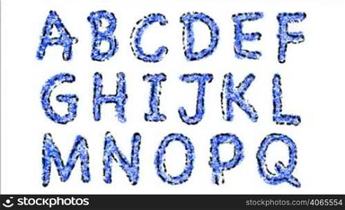 a loop-able animated font drawn in crayon, with an animated paper texture background in the last 5 seconds. Includes capitals, lower case, numbers, and symbols. Crop out the letters you need, loop them, and overlay over the paper texture for a fun, hand-written, crayon title graphic.