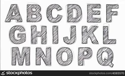 a loop-able animated font drawn in pencil, with an animated paper texture background in the last 5 seconds. Includes capitals, lower case, numbers, and symbols. Crop out the letters you need, loop them, and overlay over the paper texture for a fun, pencil sketched title graphic.