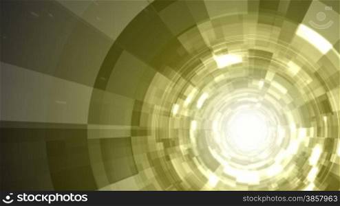A looping, modern, tech-themed motion background with a bright light at the end of rotating tunnel and floating particles shooting out
