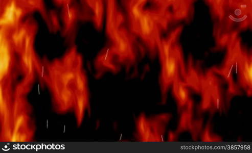 A looping, slightly cartoonish fire background texture with rising sparks on a black background