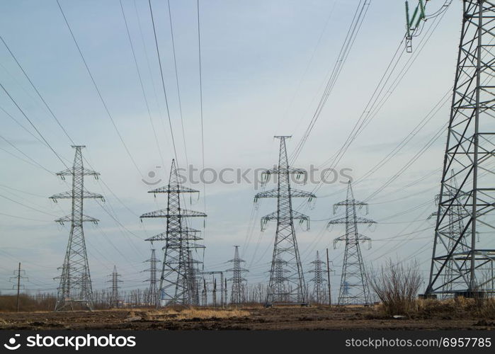 a lot High voltage power lines