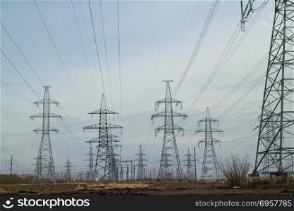 a lot High voltage power lines
