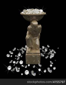 a lot of diamonds and marble statuette made in 3D