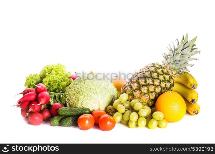 A lot of different fruits and vegetables isolated on white
