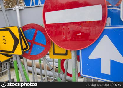 a lot of european street signs put together