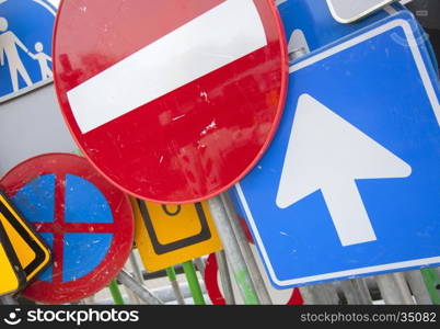 a lot of european street signs put together