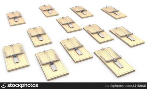 A lot of mouse traps isolated on white background