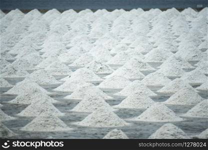 A lot of salt in the salt fields of farmers in Thailand.