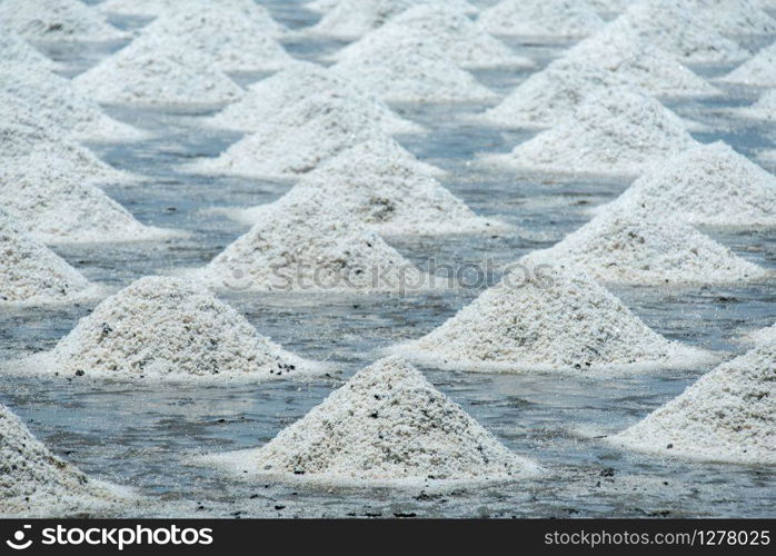 A lot of salt in the salt fields of farmers in Thailand.