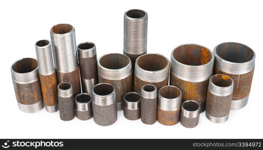 a lot of short metal pipes with external thread, of different caliber