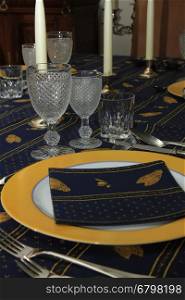 A luxurious table for a multiple course festive dinner
