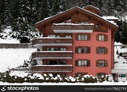 A luxury chalet-style hotel, in Klosters, Switzerland