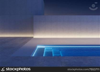A luxury modern backyard with a swimming pool, 3d rendering