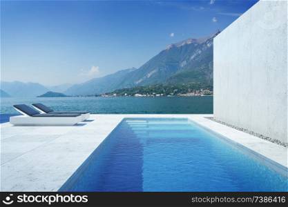 A luxury modern backyard with a swimming pool