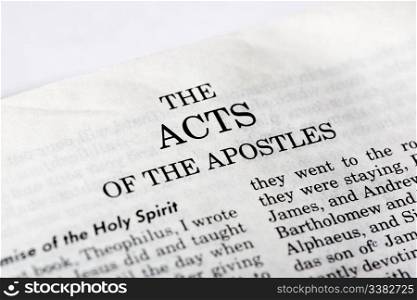 A macro detail of the book of Acts in the Christian New Testament