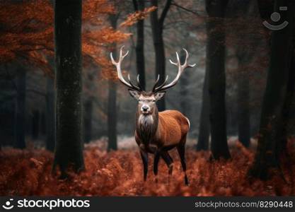 A majestic deer in front of a forest created with generative AI technology