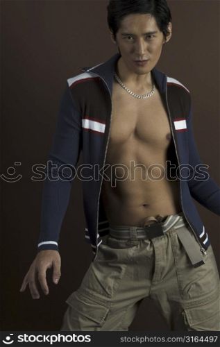 A male asian model in casual clothes