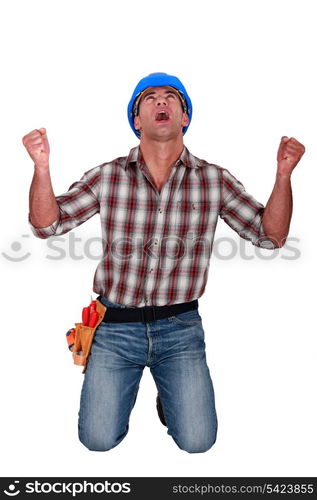 A male construction worker shouting.