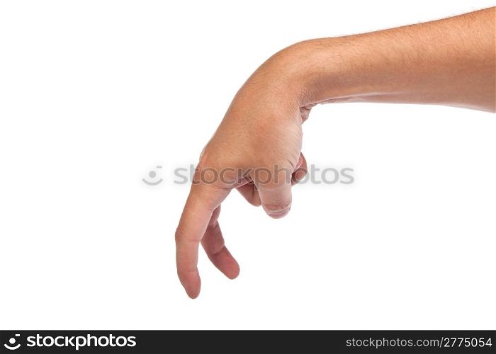 A male hand is showing the walking fingers isolated on a white background