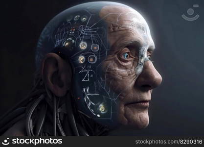 A male human 500 years in the future created with generative AI technology