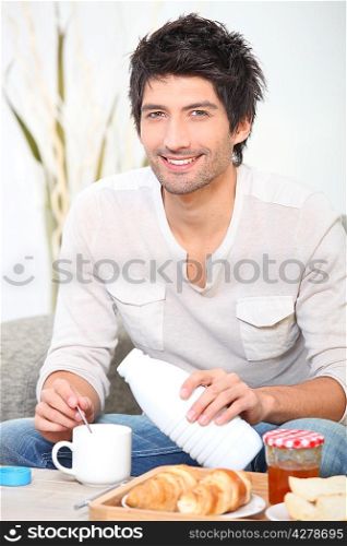 a man having breakfast
