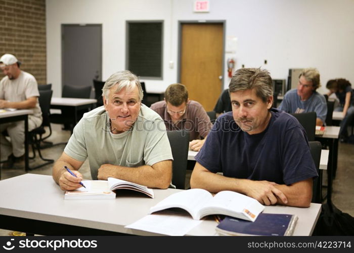 A man in his fifties back at school for job training.