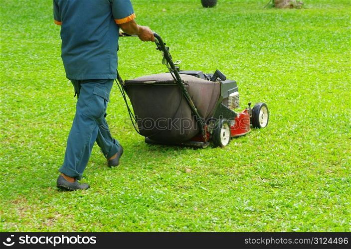 A man mowing the lawn