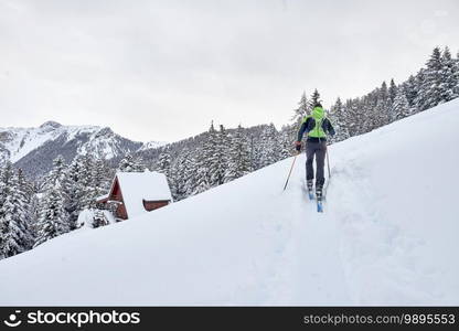 A man on a lonely ski tour in the alps