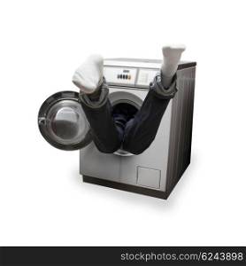 A man swallowed by chores. Mand i vaskemaskine
