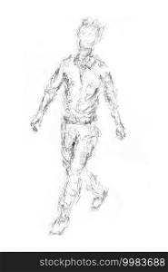 A man walking. traditional drawing quick sketch of male. A man walking. traditional drawing quick sketch