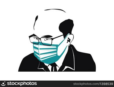 A man wearing a protective mask. Black silhouette with a mask. Flat vector.
