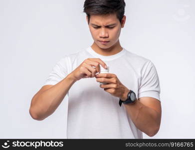 A man who is sick and carries a medicine bottle.