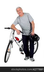 a mature man and a mountain bike