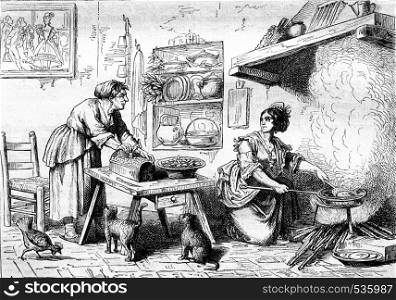 A meal in the alcove Nuccia, vintage engraved illustration. Magasin Pittoresque 1857.
