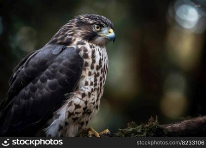 A merlin bird of prey on a branch in close up created with generative AI technology