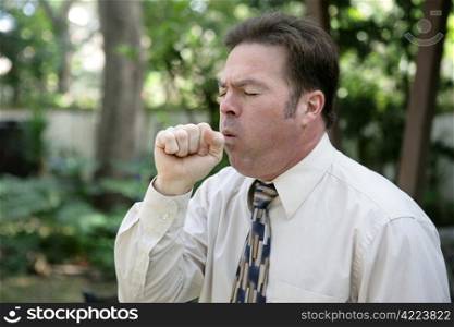 A middle aged man with a severe cough.