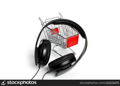 A miniature shopping trolley in studio