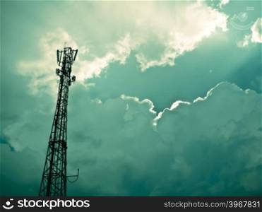 A mobile company towers for mobile signal receiving on terrace. Pune, Maharashtra, India