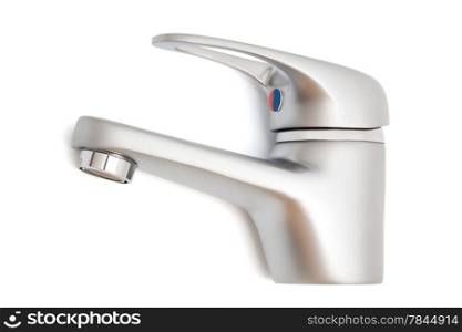 a modern faucet on a white background