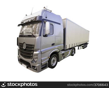 A modern semi-trailer truck isolated on white background