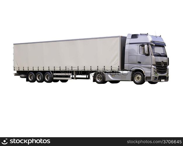 A modern semi-trailer truck isolated on white background