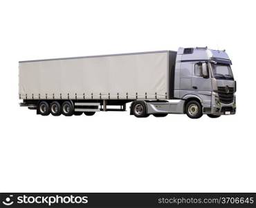 A modern semi-trailer truck isolated on white background