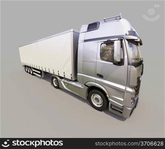A modern semi-trailer truck on gray background
