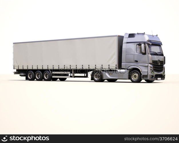 A modern semi-trailer truck on light background