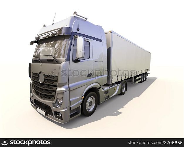 A modern semi-trailer truck on light background