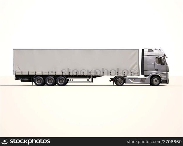 A modern semi-trailer truck on light background
