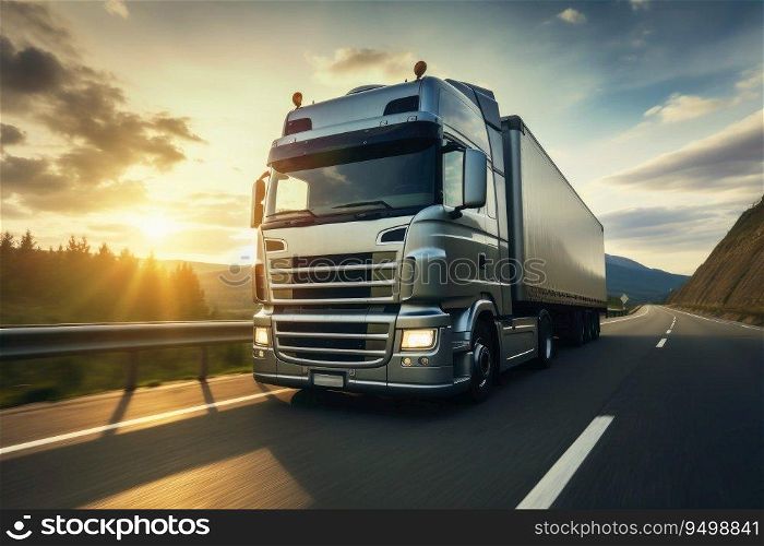A modern truck on a highway created with generative AI technology